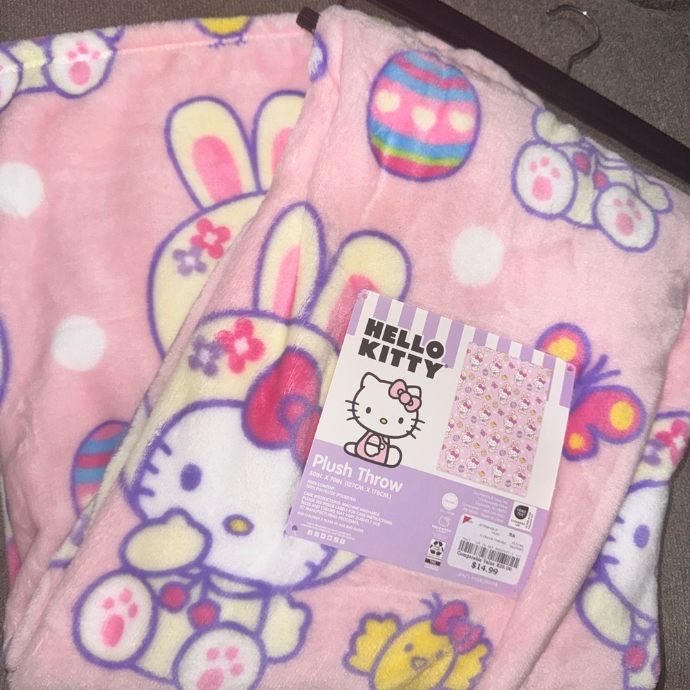 Hello Kitty Pink and White Plush Blanket